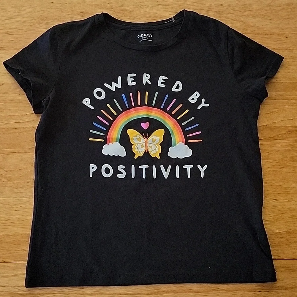 🐞4/$10🐞 Old Navy Kids Black Rainbow Positivity Graphic T-shirt Size XL (14-16)